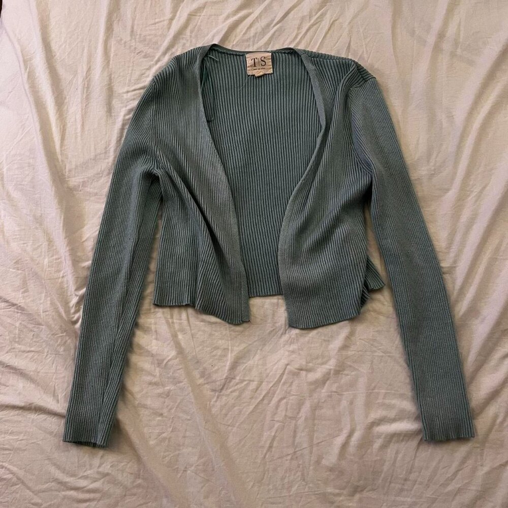 teal ribbed cropped cardigan